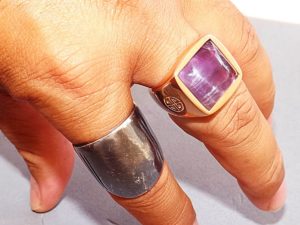 Amethyst Gem – Rose Gold Cover on a Brass Ring