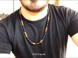 Long Tiger Eye & Lava Necklace