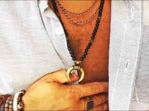 Onyx Gems and Moon Brass Pendant