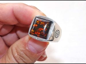 Silver Shiny Ring With Real Amber