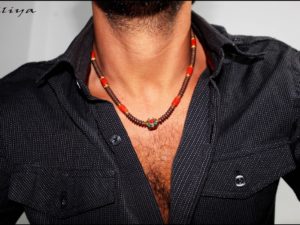 Surfer Necklace with Coral and Hematite Gems
